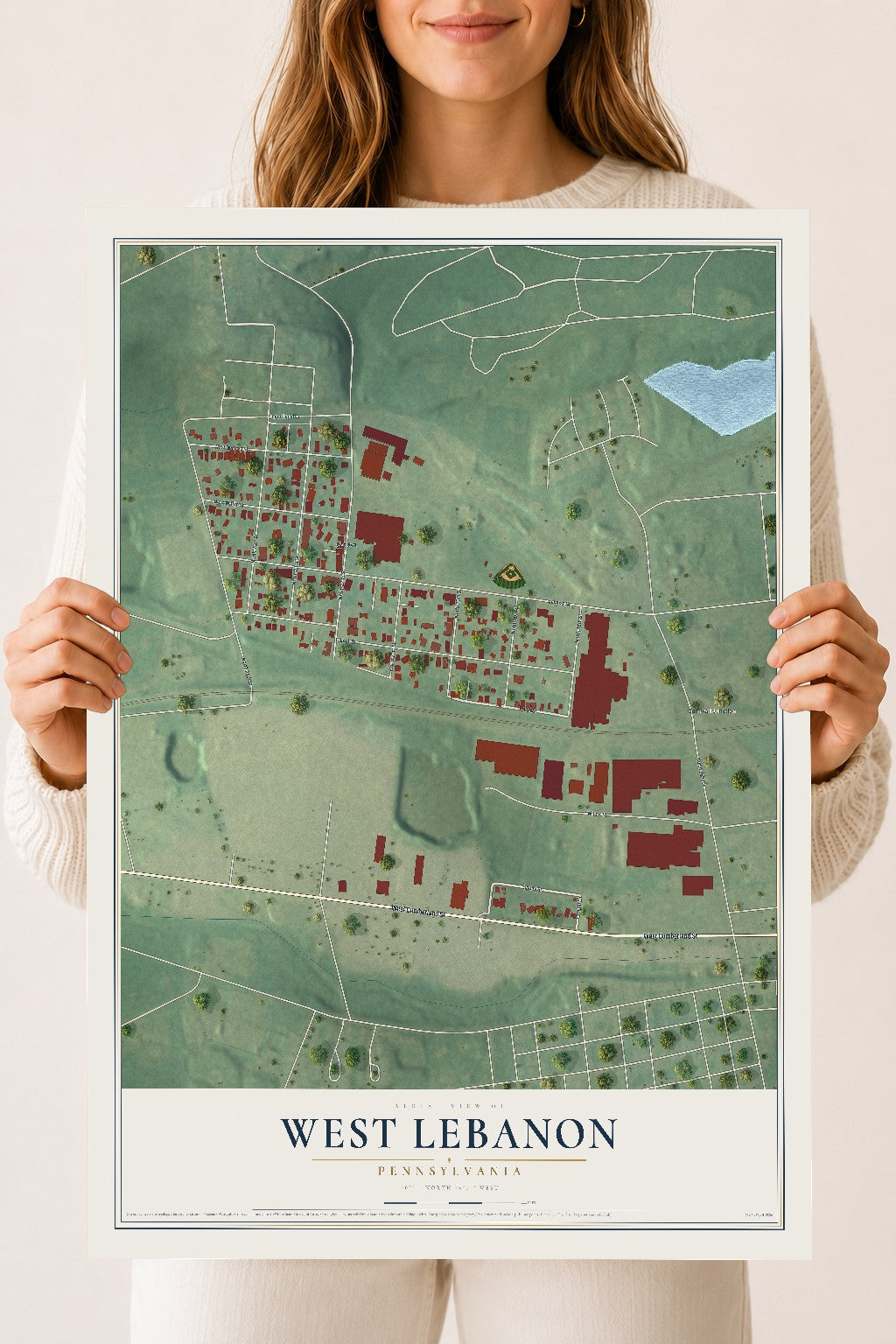Map of West Lebanon, Pennsylvania, 18 x 24 inch unframed archival matte print