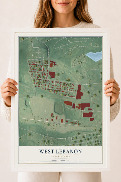 Map of West Lebanon, Pennsylvania, 18 x 24 inch print in a white wood frame