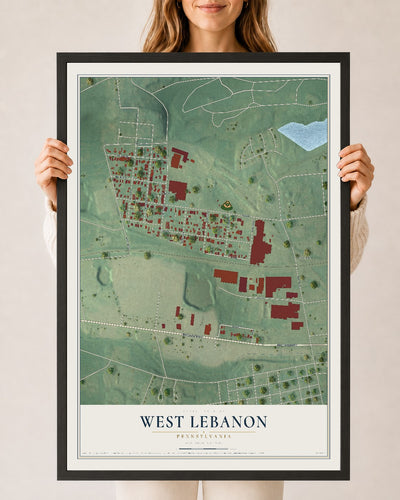 Map of West Lebanon, Pennsylvania, 24 x 36 inch print in a black wood frame