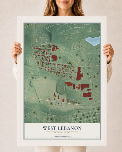 Map of West Lebanon, Pennsylvania, 24 x 36 inch print in a white wood frame