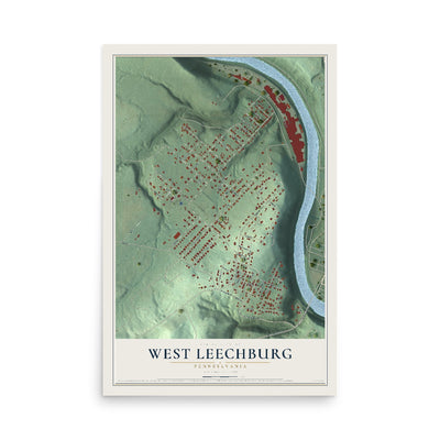 Map of West Leechburg, Pennsylvania, 12 x 18 inch unframed archival matte print