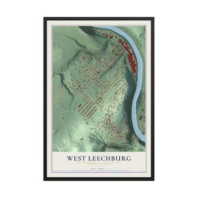 Map of West Leechburg, Pennsylvania, 12 x 18 inch print in a black wood frame