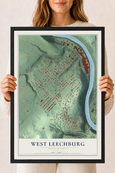 Map of West Leechburg, Pennsylvania, 18 x 24 inch print in a black wood frame