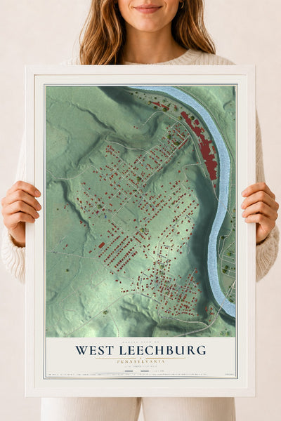 Map of West Leechburg, Pennsylvania, 18 x 24 inch print in a white wood frame