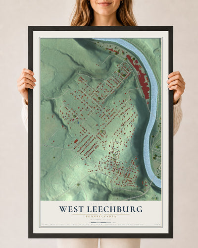 Map of West Leechburg, Pennsylvania, 24 x 36 inch print in a black wood frame