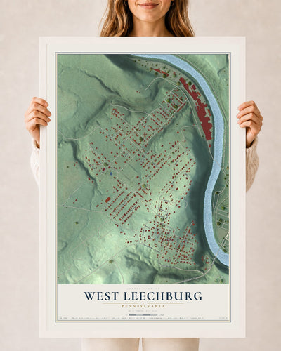 Map of West Leechburg, Pennsylvania, 24 x 36 inch print in a white wood frame