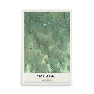 Map of West Liberty, Pennsylvania, 12 x 18 inch unframed archival matte print