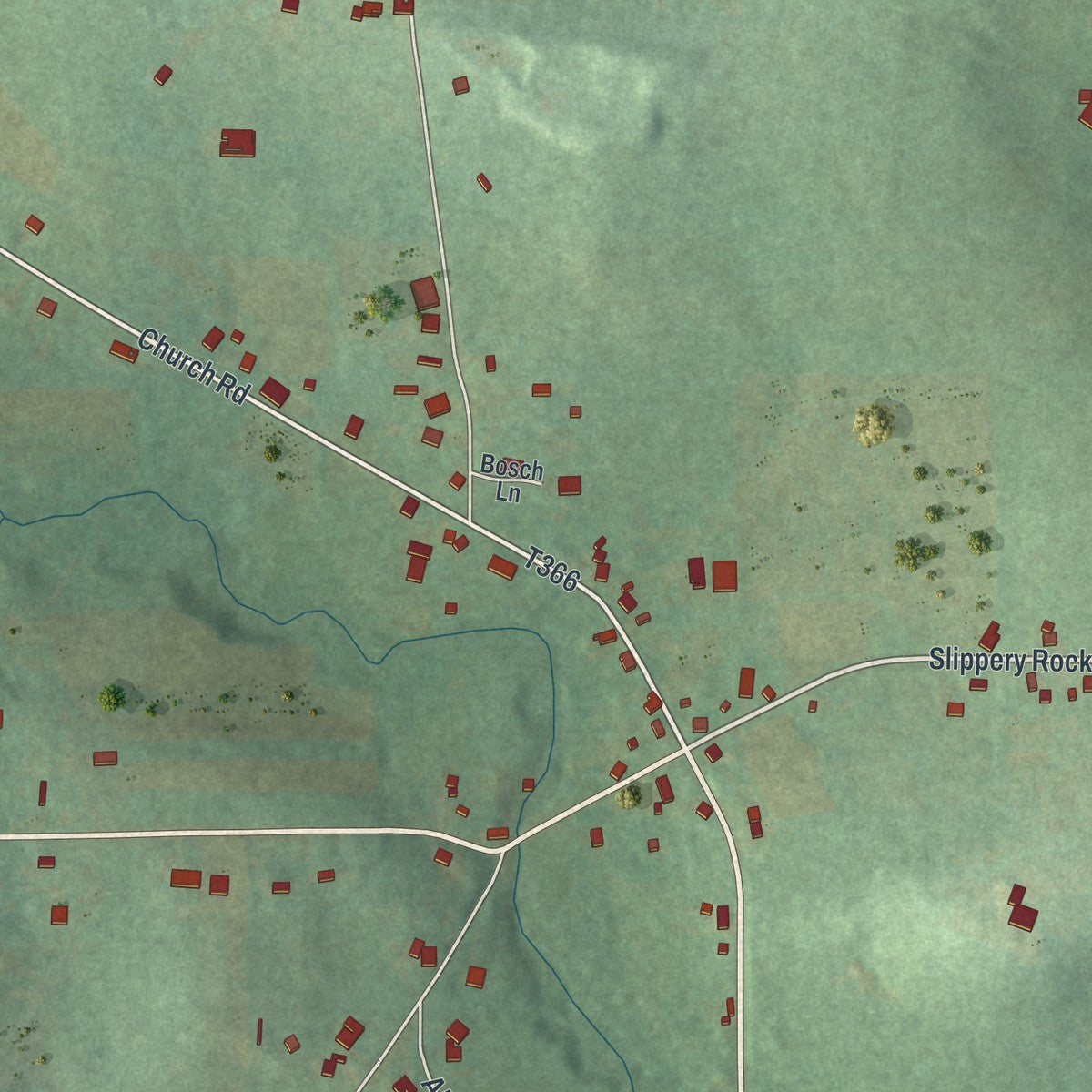 Second close-up of the map of West Liberty, Pennsylvania print showing more streets and buildings