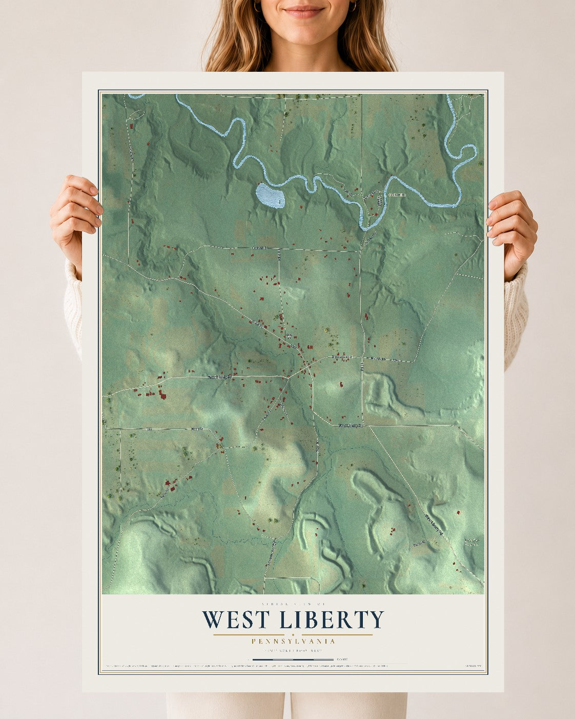 Map of West Liberty, Pennsylvania, 24 x 36 inch unframed archival matte print