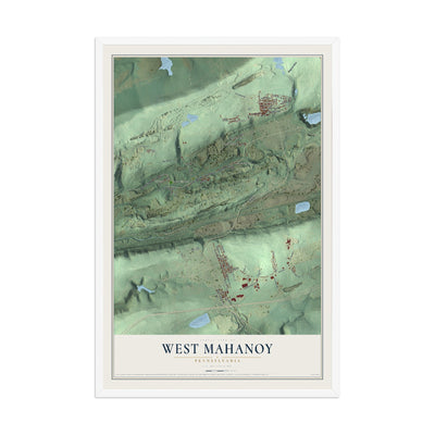 Map of West Mahanoy, Pennsylvania, 12 x 18 inch print in a white wood frame