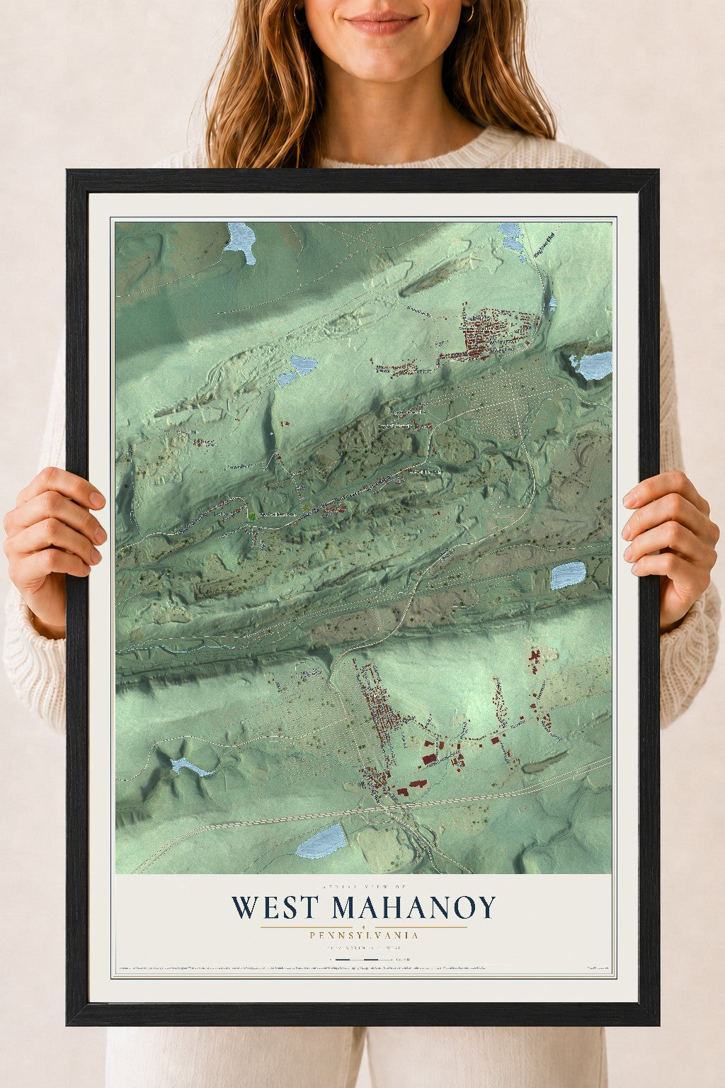 Map of West Mahanoy, Pennsylvania, 18 x 24 inch print in a black wood frame