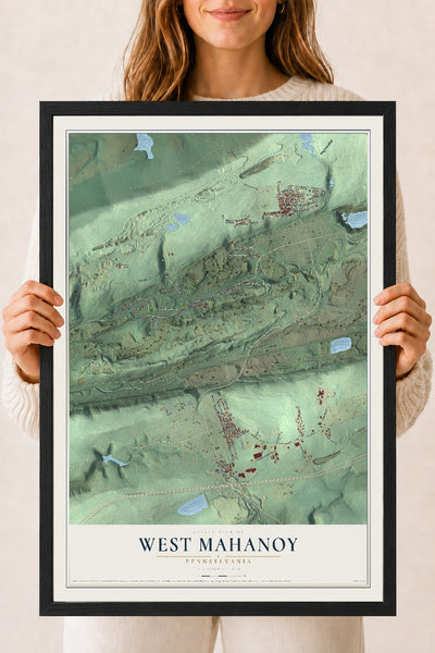 Map of West Mahanoy, Pennsylvania, 18 x 24 inch print in a black wood frame