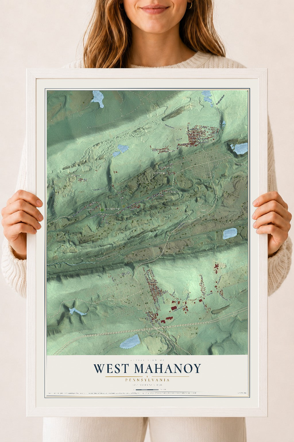 Map of West Mahanoy, Pennsylvania, 18 x 24 inch print in a white wood frame