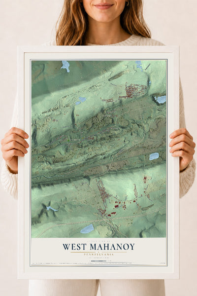 Map of West Mahanoy, Pennsylvania, 18 x 24 inch print in a white wood frame