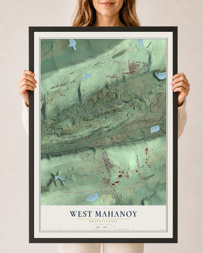 Map of West Mahanoy, Pennsylvania, 24 x 36 inch print in a black wood frame