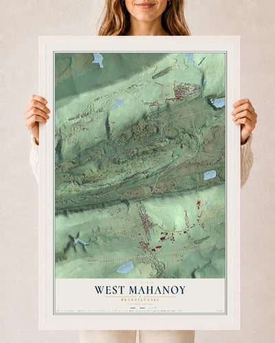 Map of West Mahanoy, Pennsylvania, 24 x 36 inch print in a white wood frame