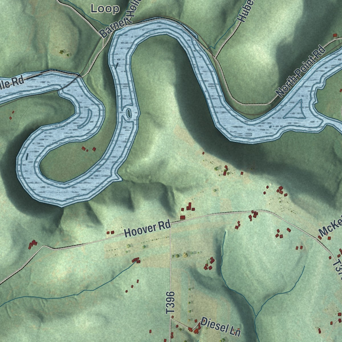 Second close-up of the map of West Mahoning, Pennsylvania print showing more streets and buildings