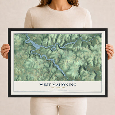 Map of West Mahoning, Pennsylvania, 12 x 18 inch print in a black wood frame