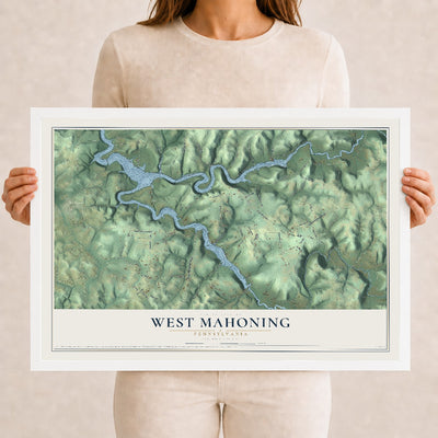 Map of West Mahoning, Pennsylvania, 12 x 18 inch print in a white wood frame