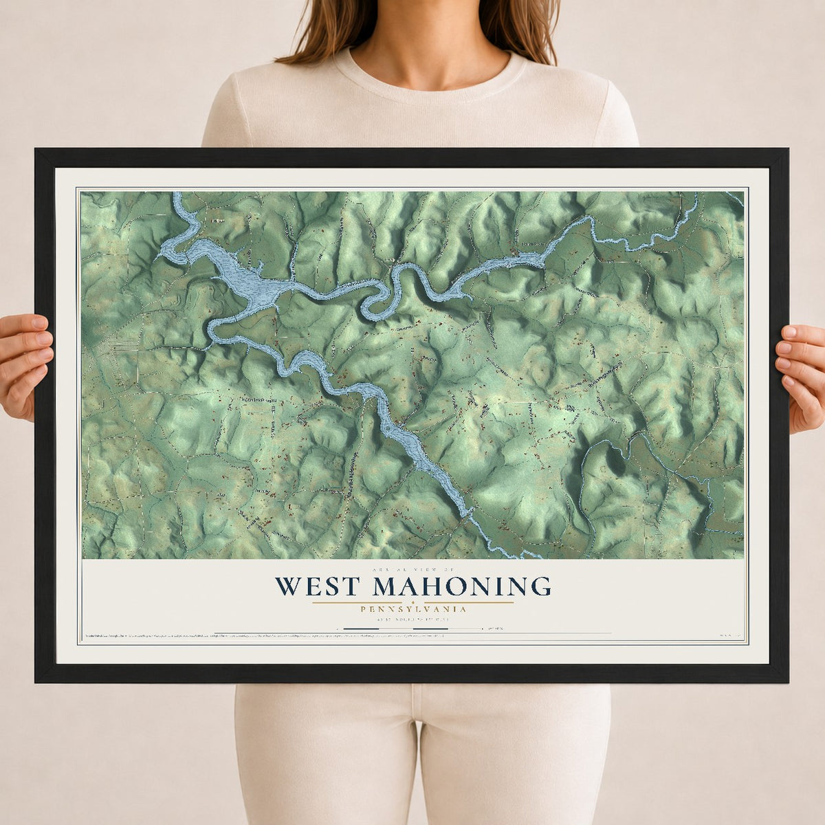 Map of West Mahoning, Pennsylvania, 18 x 24 inch print in a black wood frame