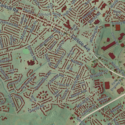 Close-up of the map of West Manchester, Pennsylvania print showing street and building detail