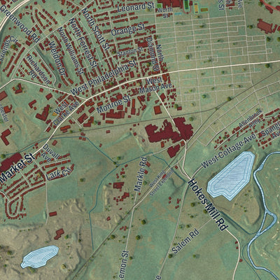 Second close-up of the map of West Manchester, Pennsylvania print showing more streets and buildings