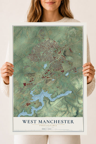 Map of West Manchester, Pennsylvania, 18 x 24 inch unframed archival matte print