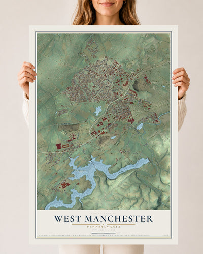 Map of West Manchester, Pennsylvania, 24 x 36 inch unframed archival matte print