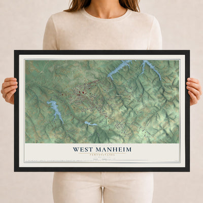 Map of West Manheim, Pennsylvania, 12 x 18 inch print in a black wood frame