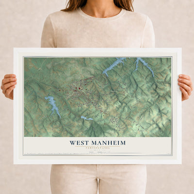 Map of West Manheim, Pennsylvania, 12 x 18 inch print in a white wood frame