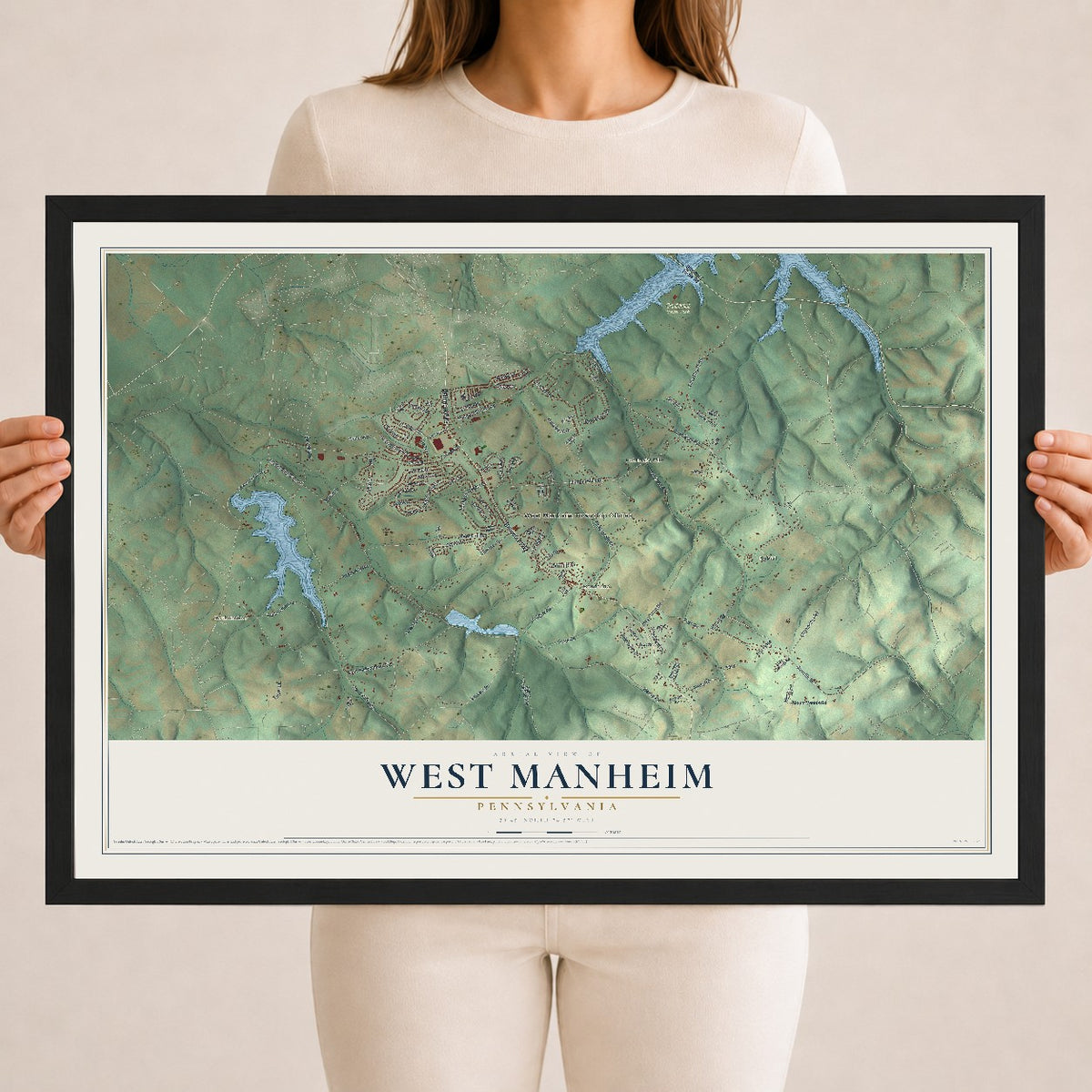 Map of West Manheim, Pennsylvania, 18 x 24 inch print in a black wood frame