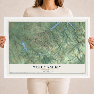 Map of West Manheim, Pennsylvania, 18 x 24 inch print in a white wood frame