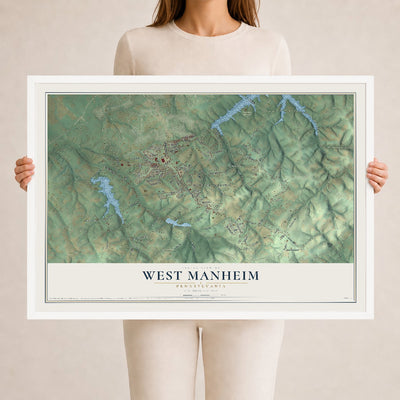 Map of West Manheim, Pennsylvania, 24 x 36 inch print in a white wood frame