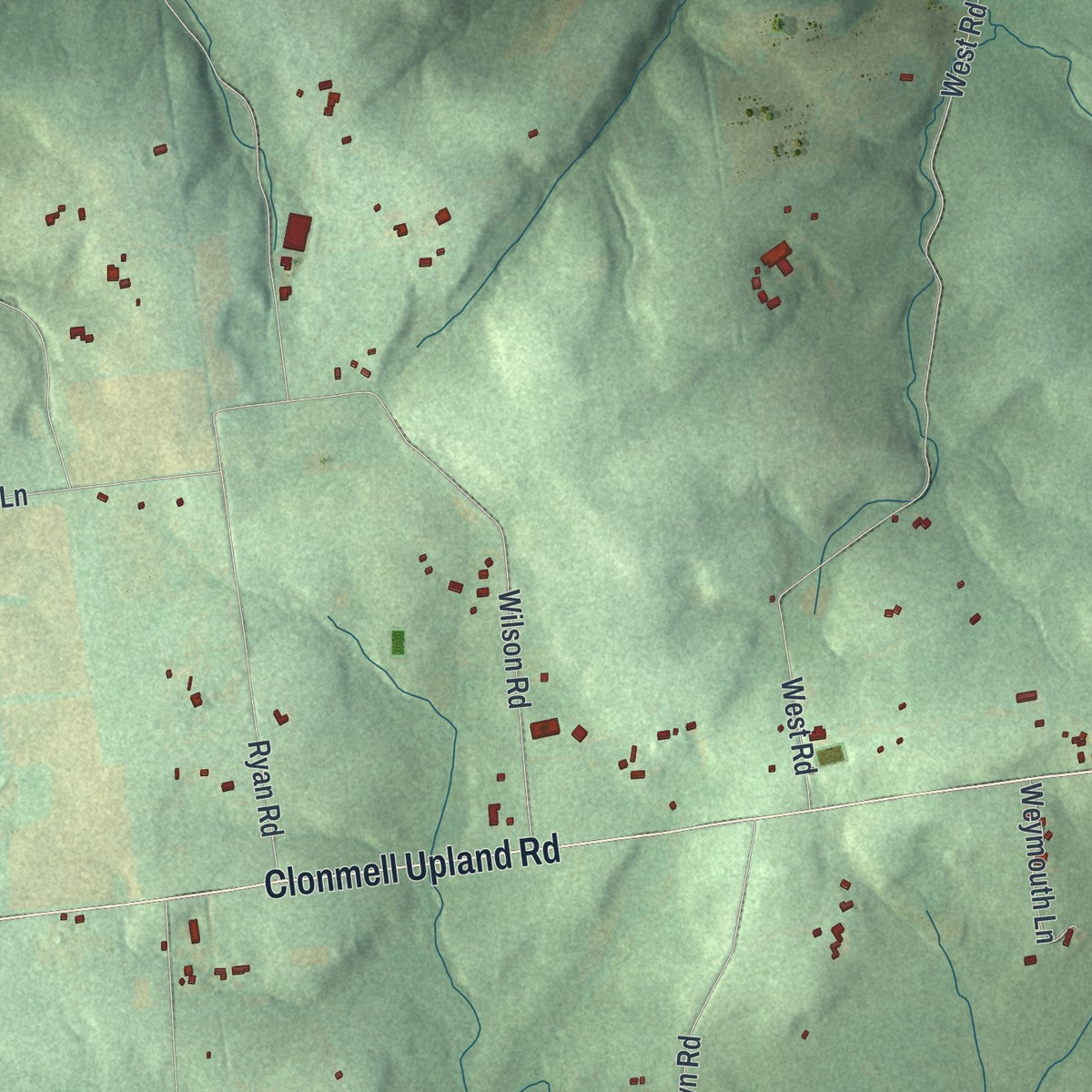Second close-up of the map of West Marlborough, Pennsylvania print showing more streets and buildings