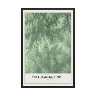 Map of West Marlborough, Pennsylvania, 12 x 18 inch print in a black wood frame