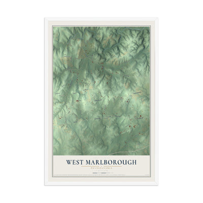 Map of West Marlborough, Pennsylvania, 12 x 18 inch print in a white wood frame
