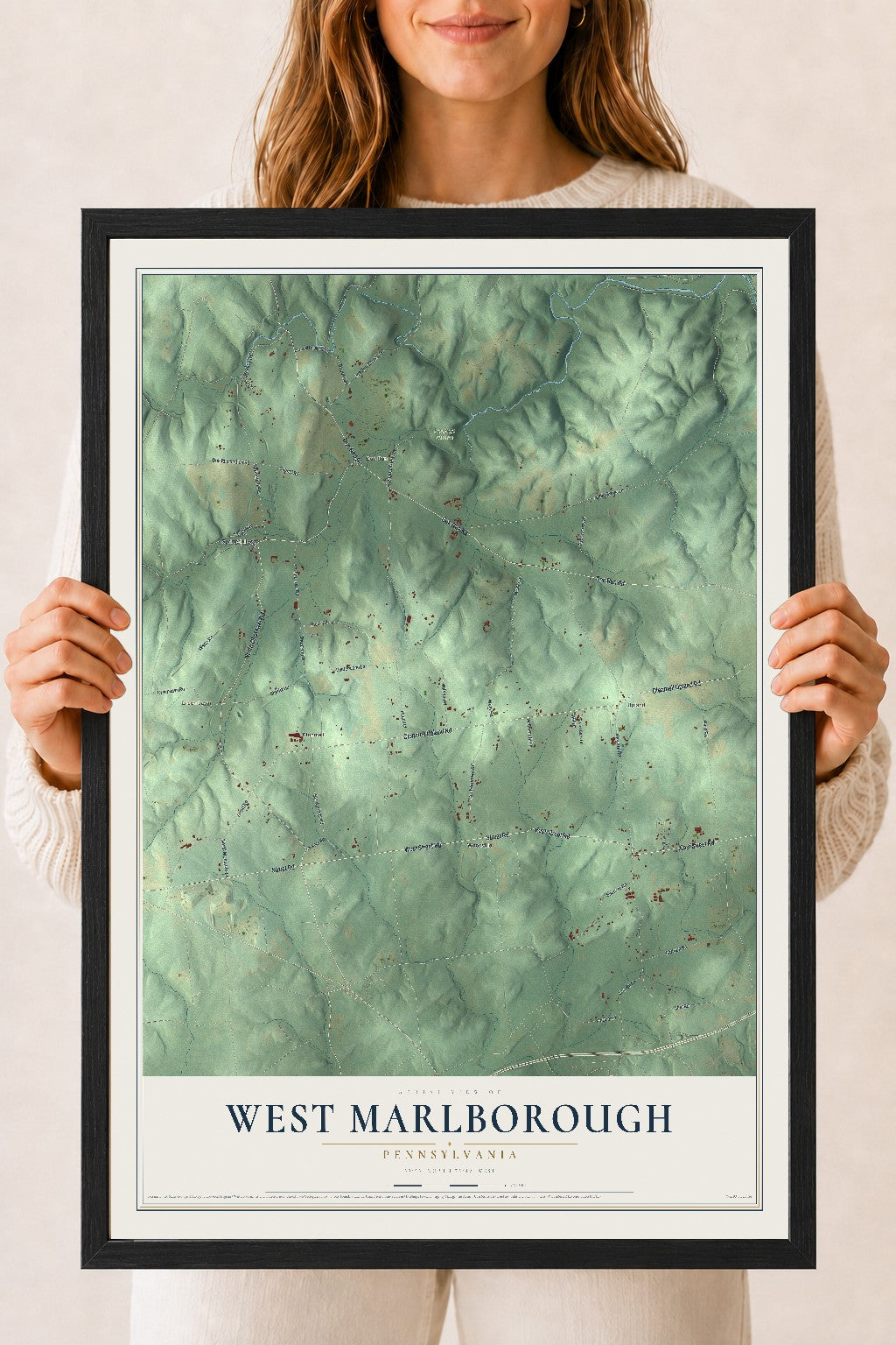 Map of West Marlborough, Pennsylvania, 18 x 24 inch print in a black wood frame