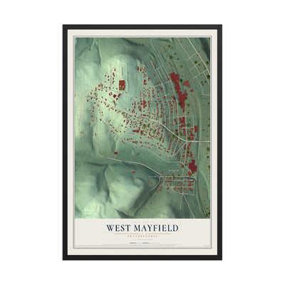 Map of West Mayfield, Pennsylvania, 12 x 18 inch print in a black wood frame