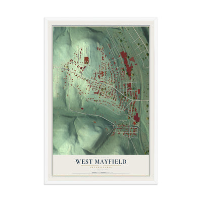 Map of West Mayfield, Pennsylvania, 12 x 18 inch print in a white wood frame