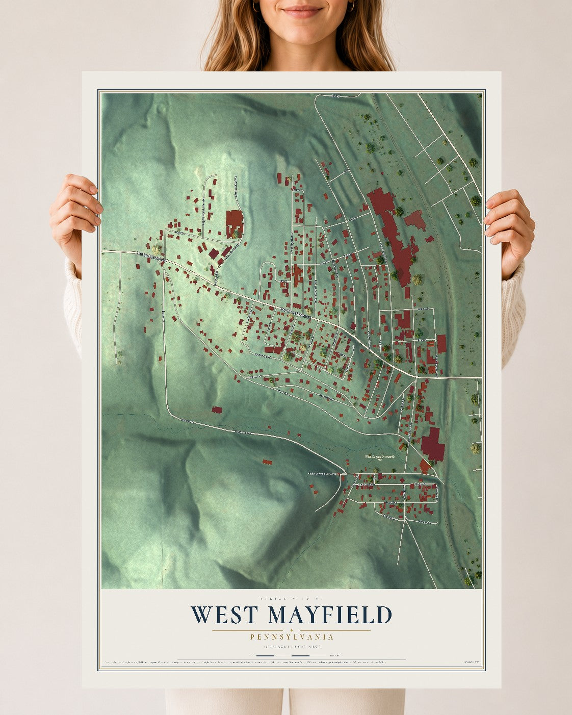 Map of West Mayfield, Pennsylvania, 24 x 36 inch unframed archival matte print