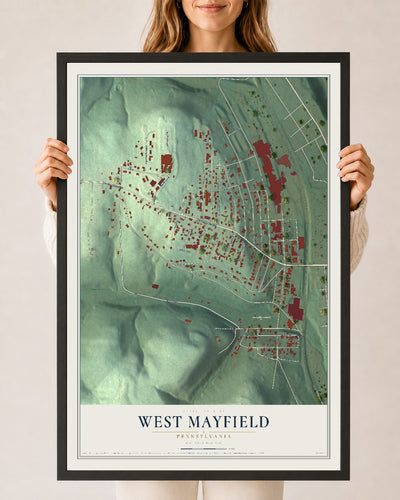Map of West Mayfield, Pennsylvania, 24 x 36 inch print in a black wood frame