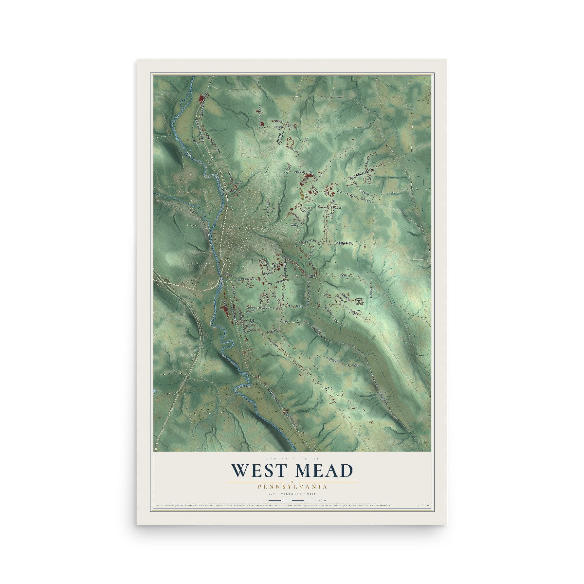 Map of West Mead, Pennsylvania, 12 x 18 inch unframed archival matte print