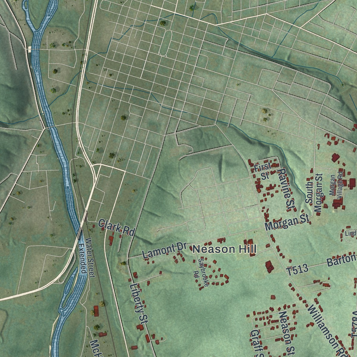 Close-up of the map of West Mead, Pennsylvania print showing street and building detail