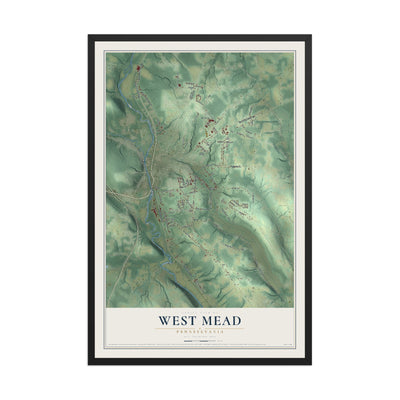 Map of West Mead, Pennsylvania, 12 x 18 inch print in a black wood frame