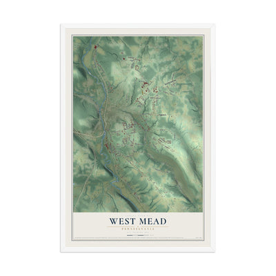 Map of West Mead, Pennsylvania, 12 x 18 inch print in a white wood frame