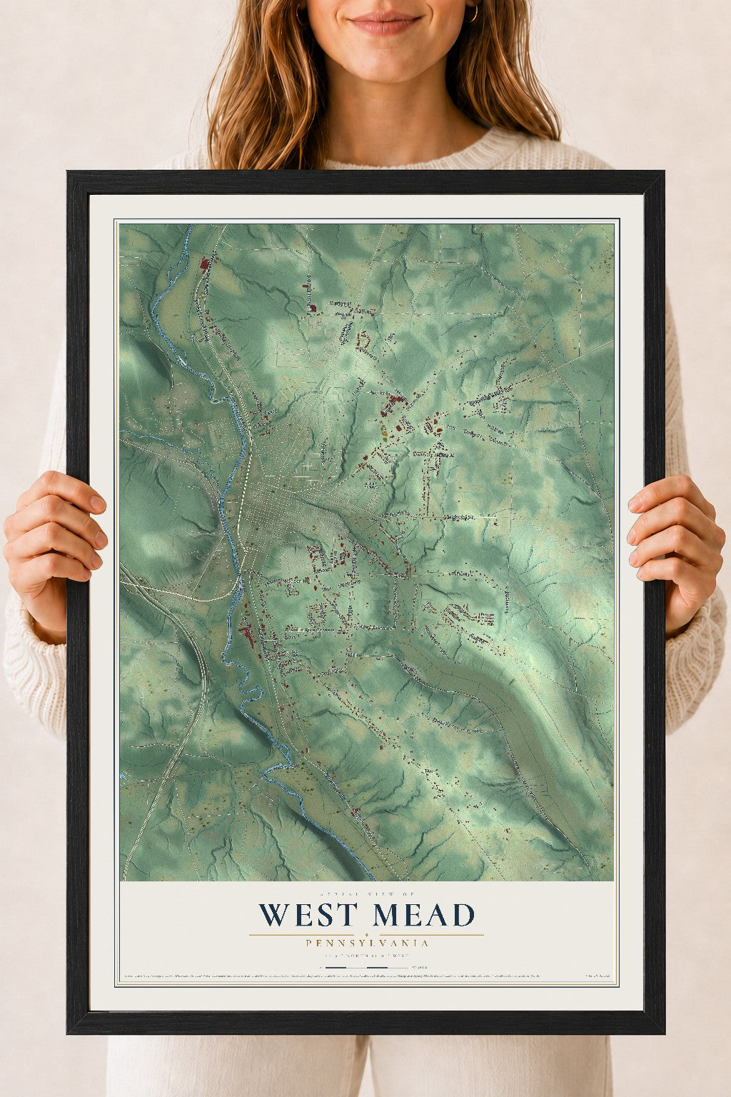 Map of West Mead, Pennsylvania, 18 x 24 inch print in a black wood frame