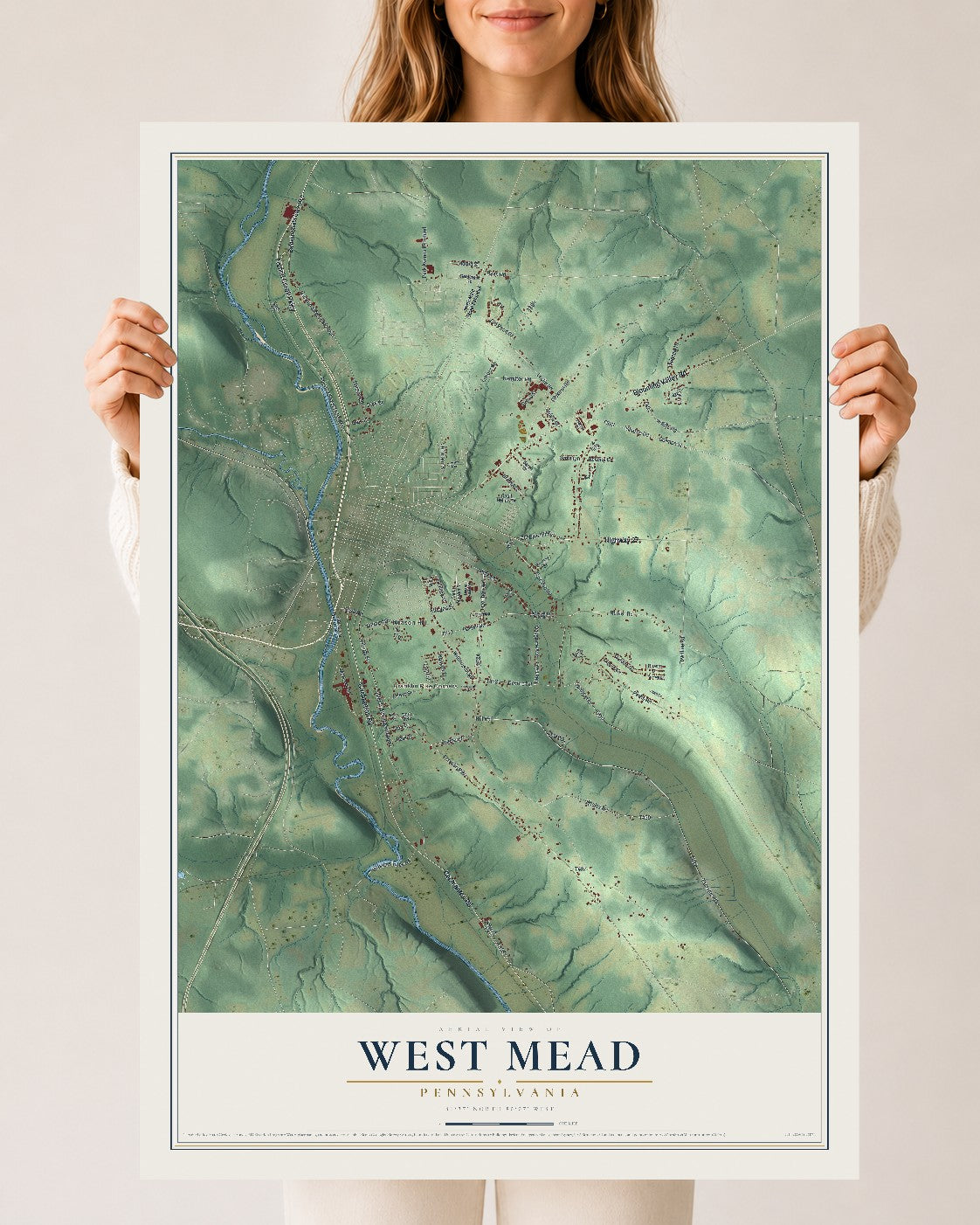 Map of West Mead, Pennsylvania, 24 x 36 inch unframed archival matte print