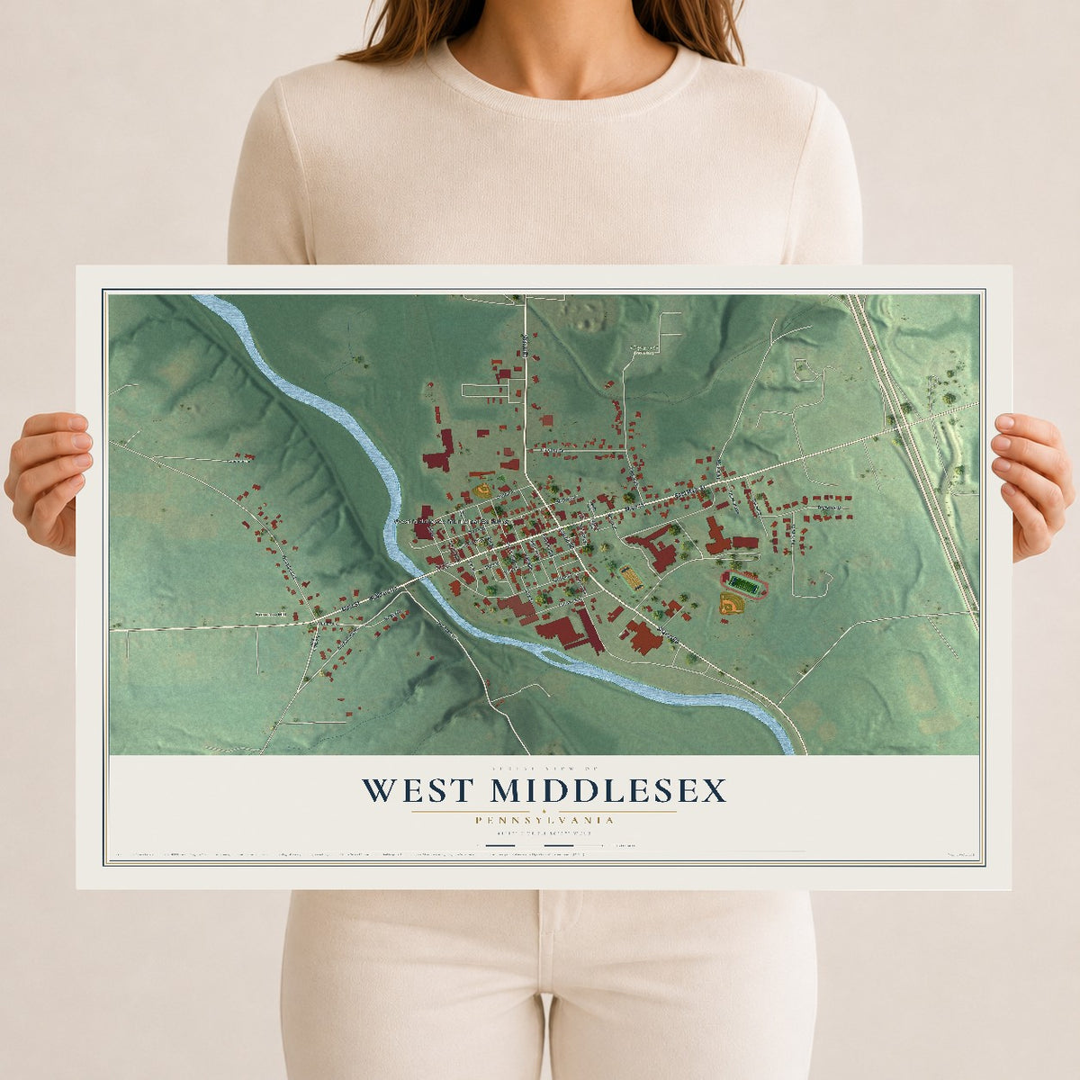 Map of West Middlesex, Pennsylvania, 12 x 18 inch unframed archival matte print