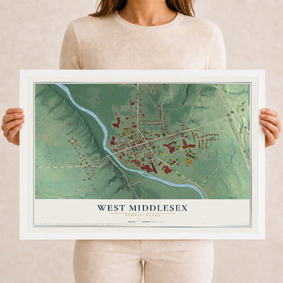 Map of West Middlesex, Pennsylvania, 12 x 18 inch print in a white wood frame