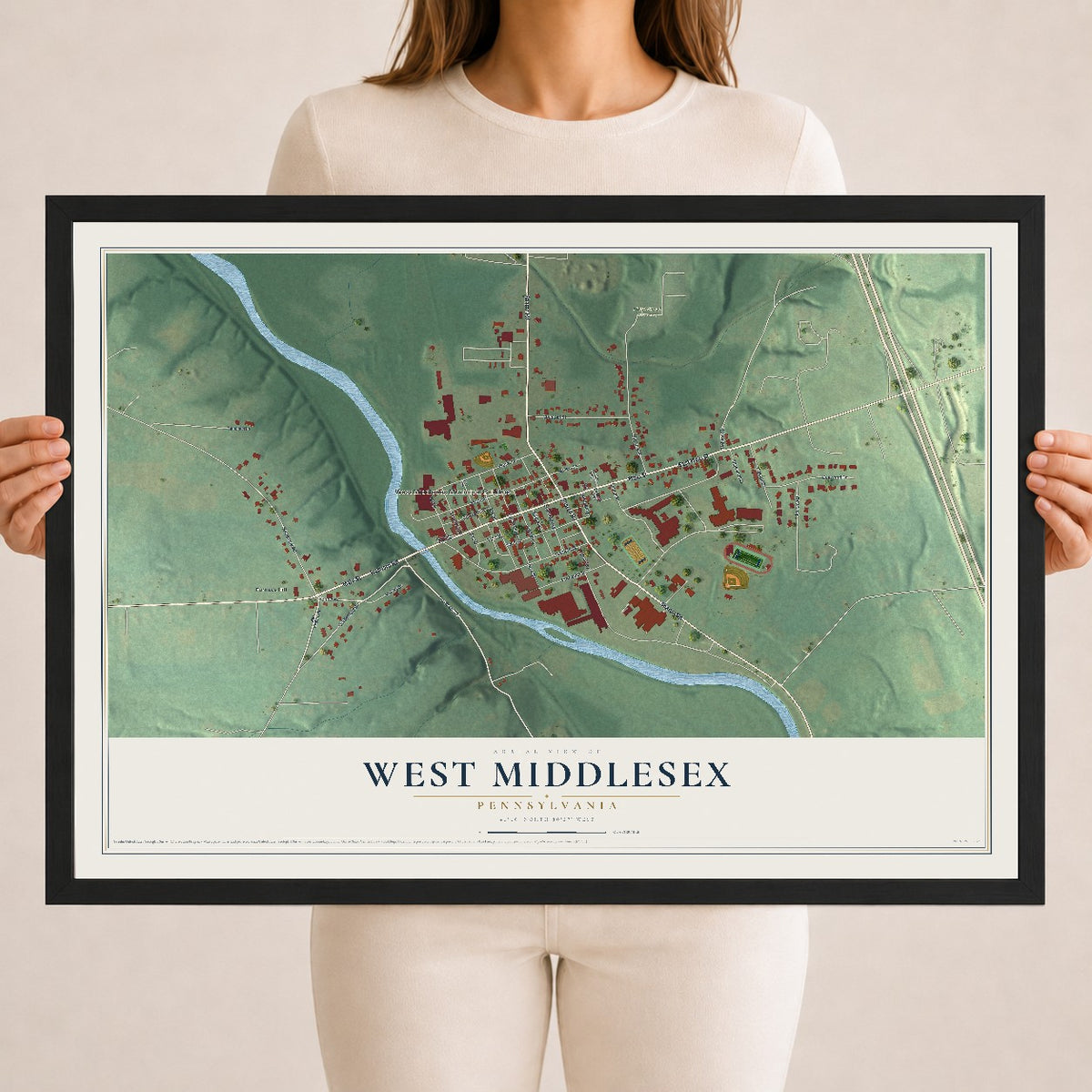 Map of West Middlesex, Pennsylvania, 18 x 24 inch print in a black wood frame